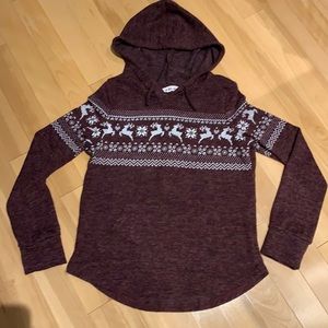 💥2/$30 🌟HP🌟EUC Girls Urban Planet Maroon&White Reindeer hoodie-size L(14/16)